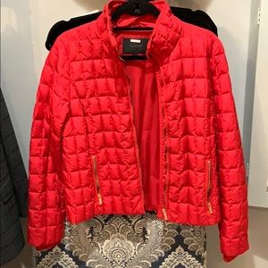 JCrew Red Quilted Jacket with Gold Zipper